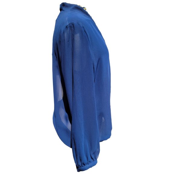 Max Studio Womans Navy V Neck Three Quarter Sleeve Tunic Blouse Pullover Medium - Picture 3 of 8